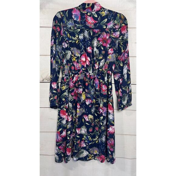 J. Crew Floral Long Sleeve Dress Size XS Navy With Mulit Color - Picture 2 of 5